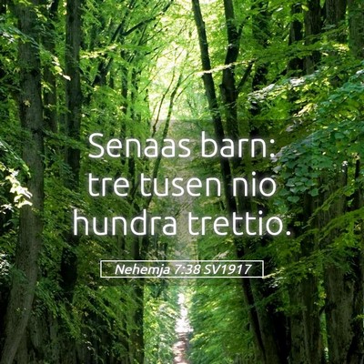Picture 05 - Nehemja 7:38 SV1917 - Senaas barn: tre tusen nio hundra - Bible Verse Picture