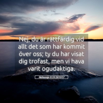 Picture 05 - Nehemja 9:33 SV1917 - Nej, du är rättfärdig vid allt det som har - Bible Verse Picture