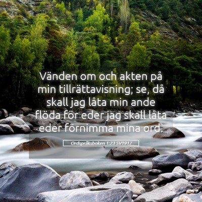 Picture 05 - Ordspråksboken 1:23 SV1917 - Vänden om och akten på min tillrättavisning; - Bible Verse Picture