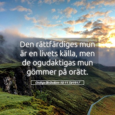 Picture 05 - Ordspråksboken 10:11 SV1917 - Den rättfärdiges mun är en livets källa, men - Bible Verse Picture