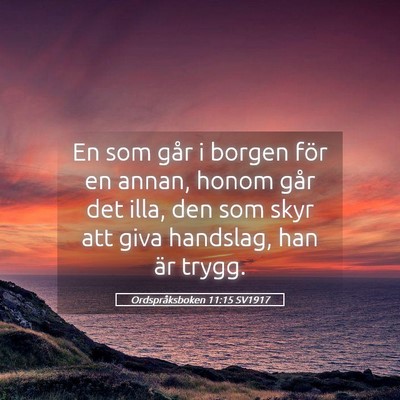 Picture 05 - Ordspråksboken 11:15 SV1917 - En som går i borgen för en annan, honom går - Bible Verse Picture