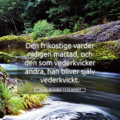 Picture 05 - Ordspråksboken 11:25 SV1917 - Den frikostige varder rikligen mättad, och den - Bible Verse Picture