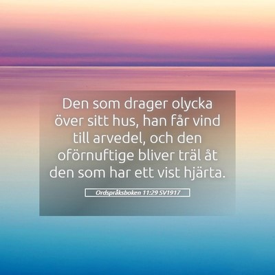 Picture 05 - Ordspråksboken 11:29 SV1917 - Den som drager olycka över sitt hus, han får - Bible Verse Picture