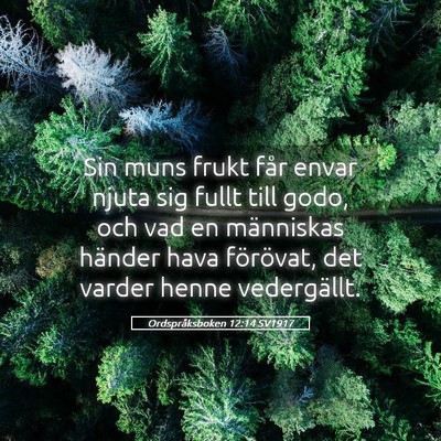 Picture 05 - Ordspråksboken 12:14 SV1917 - Sin muns frukt får envar njuta sig fullt till - Bible Verse Picture