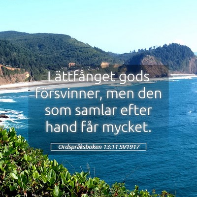 Picture 05 - Ordspråksboken 13:11 SV1917 - Lättfånget gods försvinner, men den som samlar - Bible Verse Picture