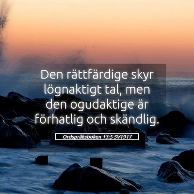 Picture 05 - Ordspråksboken 13:5 SV1917 - Den rättfärdige skyr lögnaktigt tal, men den - Bible Verse Picture