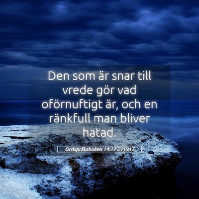 Picture 05 - Ordspråksboken 14:17 SV1917 - Den som är snar till vrede gör vad oförnuftigt - Bible Verse Picture