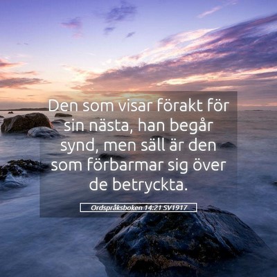 Picture 05 - Ordspråksboken 14:21 SV1917 - Den som visar förakt för sin nästa, han begår - Bible Verse Picture