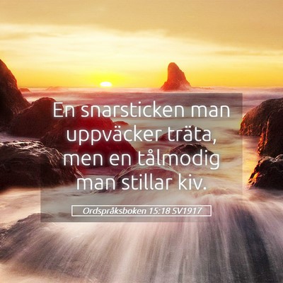 Picture 05 - Ordspråksboken 15:18 SV1917 - En snarsticken man uppväcker träta, men en - Bible Verse Picture