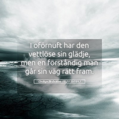 Picture 05 - Ordspråksboken 15:21 SV1917 - I oförnuft har den vettlöse sin glädje, men en - Bible Verse Picture