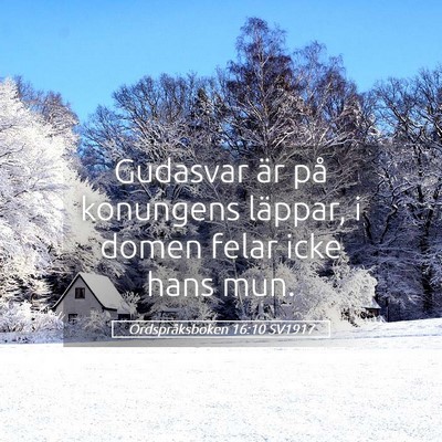 Picture 05 - Ordspråksboken 16:10 SV1917 - Gudasvar är på konungens läppar, i domen felar - Bible Verse Picture