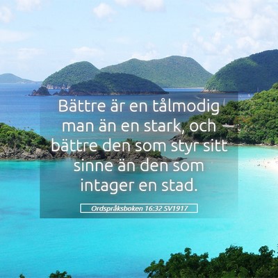 Picture 05 - Ordspråksboken 16:32 SV1917 - Bättre är en tålmodig man än en stark, och - Bible Verse Picture