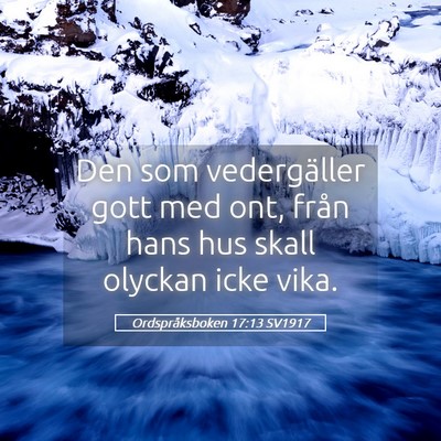 Picture 05 - Ordspråksboken 17:13 SV1917 - Den som vedergäller gott med ont, från hans hus - Bible Verse Picture