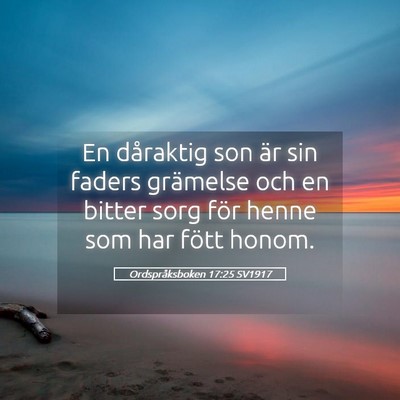 Picture 05 - Ordspråksboken 17:25 SV1917 - En dåraktig son är sin faders grämelse och en - Bible Verse Picture