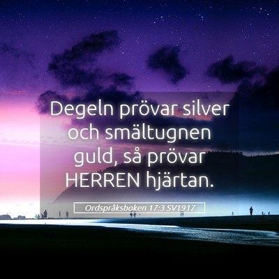 Picture 05 - Ordspråksboken 17:3 SV1917 - Degeln prövar silver och smältugnen guld, så - Bible Verse Picture