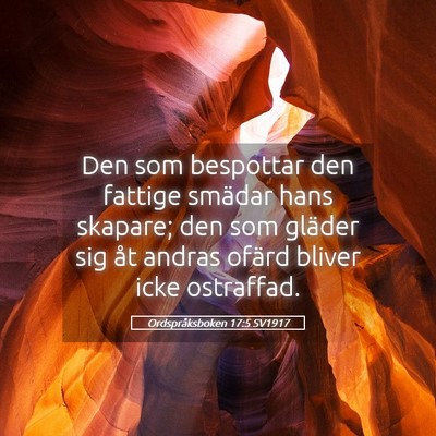 Picture 05 - Ordspråksboken 17:5 SV1917 - Den som bespottar den fattige smädar hans - Bible Verse Picture