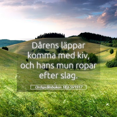 Picture 05 - Ordspråksboken 18:6 SV1917 - Dårens läppar komma med kiv, och hans mun ropar - Bible Verse Picture