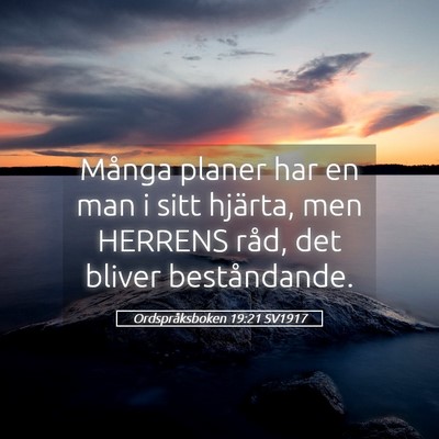 Picture 05 - Ordspråksboken 19:21 SV1917 - Många planer har en man i sitt hjärta, men - Bible Verse Picture