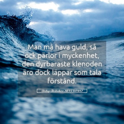 Picture 05 - Ordspråksboken 20:15 SV1917 - Man må hava guld, så ock pärlor i myckenhet, - Bible Verse Picture