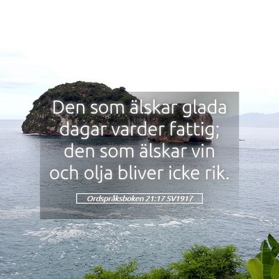 Picture 05 - Ordspråksboken 21:17 SV1917 - Den som älskar glada dagar varder fattig; den - Bible Verse Picture