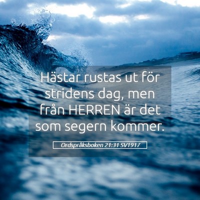 Picture 05 - Ordspråksboken 21:31 SV1917 - Hästar rustas ut för stridens dag, men från - Bible Verse Picture