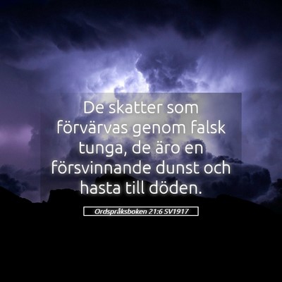 Picture 05 - Ordspråksboken 21:6 SV1917 - De skatter som förvärvas genom falsk tunga, de - Bible Verse Picture