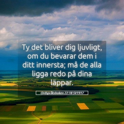 Picture 05 - Ordspråksboken 22:18 SV1917 - Ty det bliver dig ljuvligt, om du bevarar dem i - Bible Verse Picture