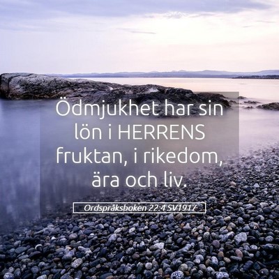 Picture 05 - Ordspråksboken 22:4 SV1917 - Ödmjukhet har sin lön i HERRENS fruktan, i - Bible Verse Picture