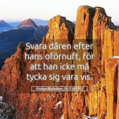 Picture 05 - Ordspråksboken 26:5 SV1917 - Svara dåren efter hans oförnuft, för att han - Bible Verse Picture