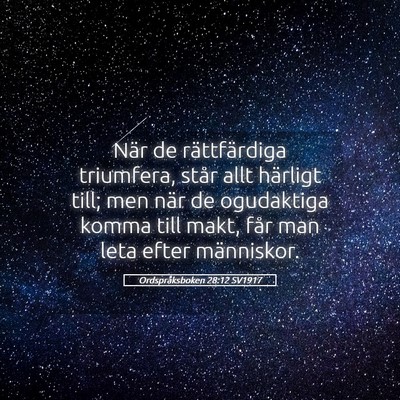 Picture 05 - Ordspråksboken 28:12 SV1917 - När de rättfärdiga triumfera, står allt - Bible Verse Picture
