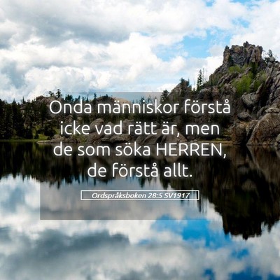 Picture 05 - Ordspråksboken 28:5 SV1917 - Onda människor förstå icke vad rätt är, men - Bible Verse Picture