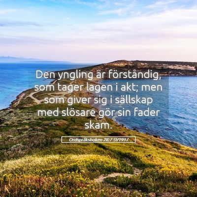 Picture 05 - Ordspråksboken 28:7 SV1917 - Den yngling är förståndig, som tager lagen i - Bible Verse Picture