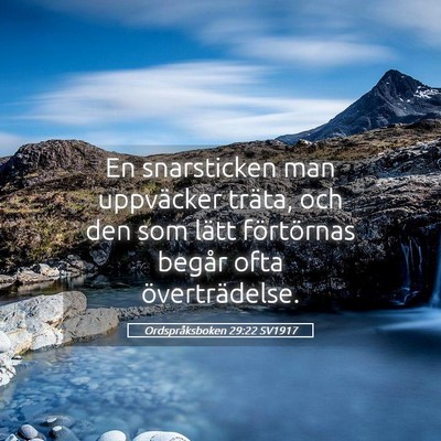 Picture 05 - Ordspråksboken 29:22 SV1917 - En snarsticken man uppväcker träta, och den som - Bible Verse Picture