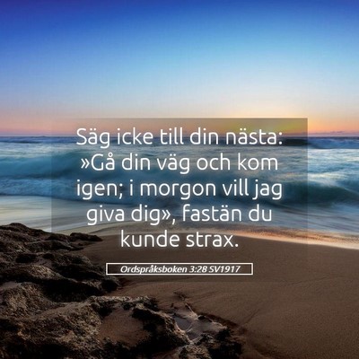 Picture 05 - Ordspråksboken 3:28 SV1917 - Säg icke till din nästa: »Gå din väg och kom - Bible Verse Picture