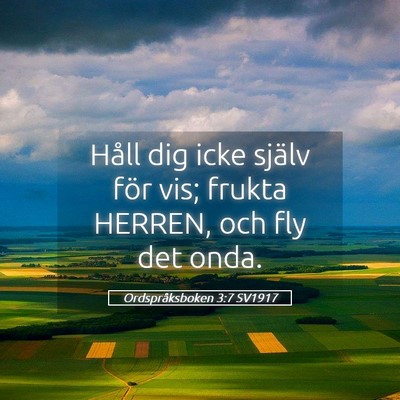 Picture 05 - Ordspråksboken 3:7 SV1917 - Håll dig icke själv för vis; frukta HERREN, - Bible Verse Picture