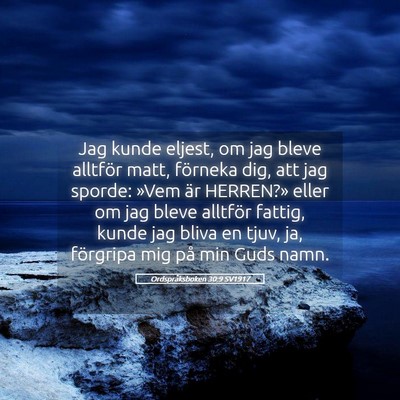 Picture 05 - Ordspråksboken 30:9 SV1917 - Jag kunde eljest, om jag bleve alltför matt, - Bible Verse Picture