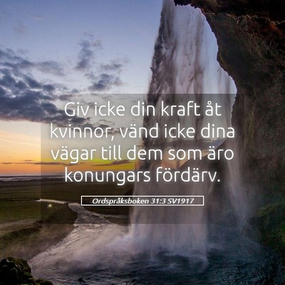 Picture 05 - Ordspråksboken 31:3 SV1917 - Giv icke din kraft åt kvinnor, vänd icke dina - Bible Verse Picture