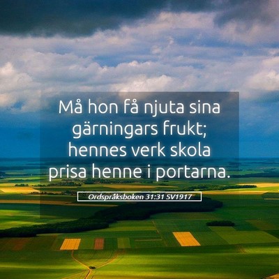 Picture 05 - Ordspråksboken 31:31 SV1917 - Må hon få njuta sina gärningars frukt; hennes - Bible Verse Picture