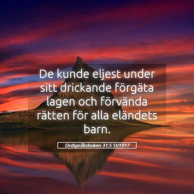 Picture 05 - Ordspråksboken 31:5 SV1917 - De kunde eljest under sitt drickande förgäta - Bible Verse Picture