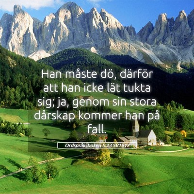 Picture 05 - Ordspråksboken 5:23 SV1917 - Han måste dö, därför att han icke lät tukta - Bible Verse Picture
