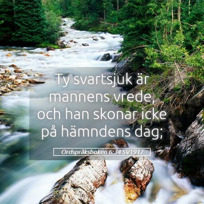 Picture 05 - Ordspråksboken 6:34 SV1917 - Ty svartsjuk är mannens vrede, och han skonar - Bible Verse Picture