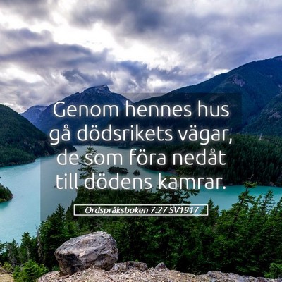 Picture 05 - Ordspråksboken 7:27 SV1917 - Genom hennes hus gå dödsrikets vägar, de som - Bible Verse Picture
