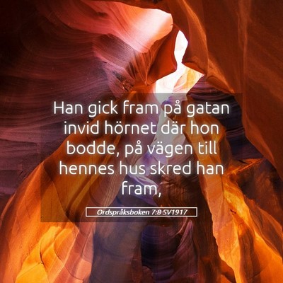 Picture 05 - Ordspråksboken 7:8 SV1917 - Han gick fram på gatan invid hörnet där hon - Bible Verse Picture