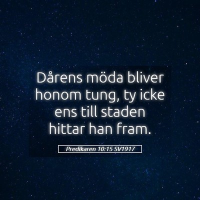Picture 05 - Predikaren 10:15 SV1917 - Dårens möda bliver honom tung, ty icke ens till - Bible Verse Picture