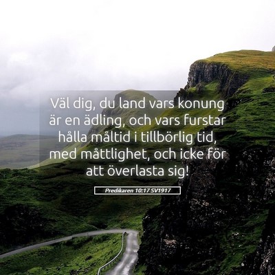 Picture 05 - Predikaren 10:17 SV1917 - Väl dig, du land vars konung är en ädling, och - Bible Verse Picture