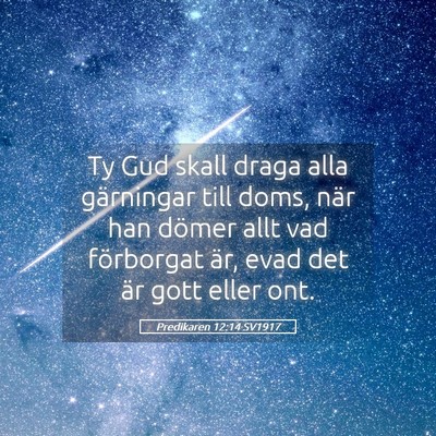 Picture 05 - Predikaren 12:14 SV1917 - Ty Gud skall draga alla gärningar till doms, - Bible Verse Picture