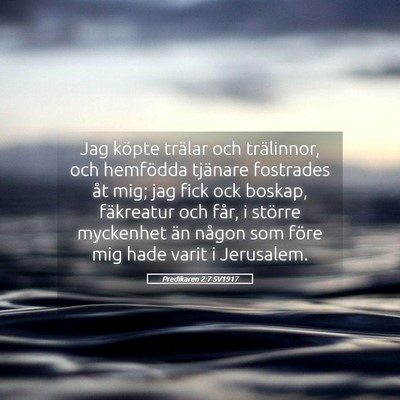 Picture 05 - Predikaren 2:7 SV1917 - Jag köpte trälar och trälinnor, och hemfödda - Bible Verse Picture