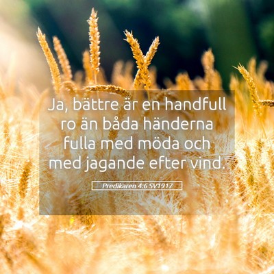 Picture 05 - Predikaren 4:6 SV1917 - Ja, bättre är en handfull ro än båda - Bible Verse Picture