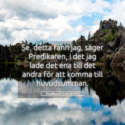 Picture 05 - Predikaren 7:28 SV1917 - Se, detta fann jag, säger Predikaren, i det jag - Bible Verse Picture