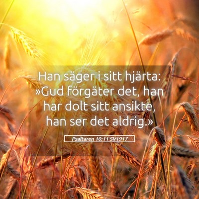 Picture 05 - Psaltaren 10:11 SV1917 - Han säger i sitt hjärta: »Gud förgäter det, - Bible Verse Picture